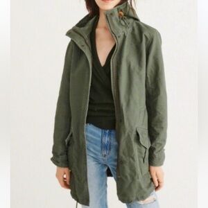Abercrombie & Fitch Twill Boyfriend Parka Anorak Hooded Olive Green Jacket